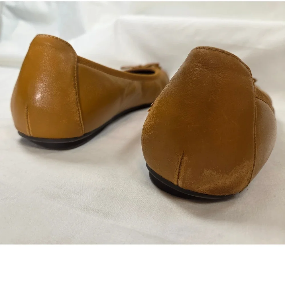 Vionic Tan Brown Leather Ballet Flats Shoes Bow Women's US size 8 25 CM Fair